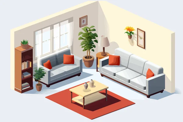 Living Room Isometric Vector Flat Minimalistic Isolated Illustration — Stock Vector