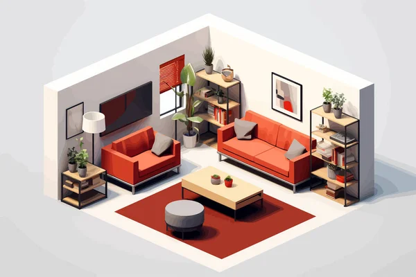 Living Room Isometric Vector Flat Minimalistic Isolated Illustration — Stock Vector