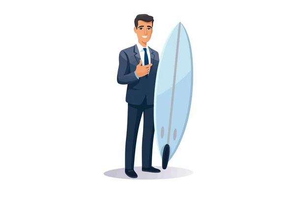 Mężczyzna Garniturze Biznesu Wektor Deski Surfingowej Płaskie Izolowane Ilustracji — Wektor stockowy