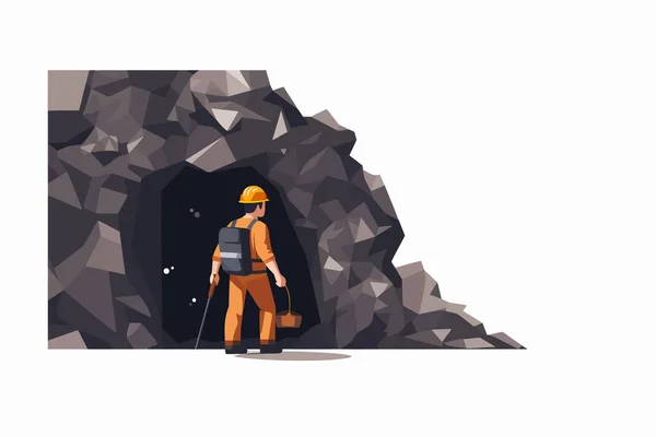 Mağara Vektöründeki Madenci Yassı Minimalist Izole Çizim — Stok Vektör