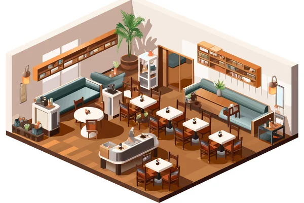 Restaurant Innenraum Isometrischer Vektor Flach Isoliert Illustration — Stockvektor