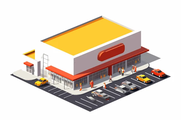 Supermercato Vettore Isometrico Piatto Minimalista Isolato Illustrazione — Vettoriale Stock