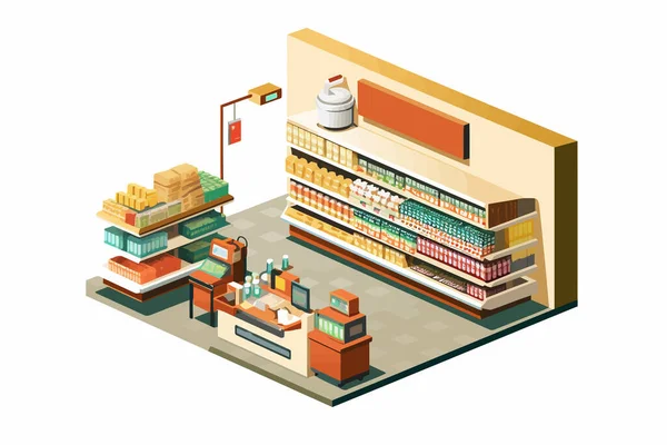 Supermercado Isométrico Vector Plano Minimalista Aislado Ilustración — Vector de stock