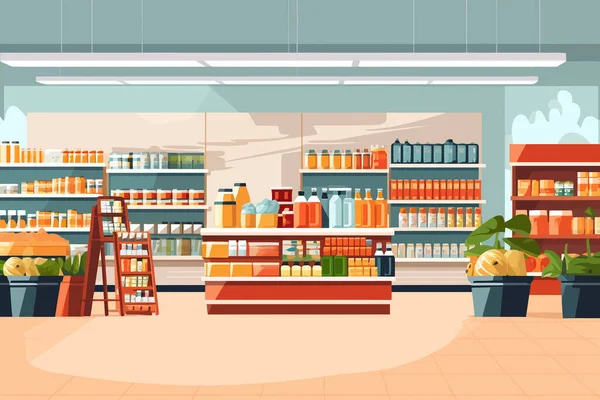 Supermarket Vektor Interior Flat Minimalistik Ilustrasi Terisolasi - Stok Vektor