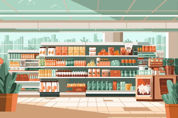 Supermercato Interno Vettore Piatto Minimalista Isolato Illustrazione — Vettoriale Stock
