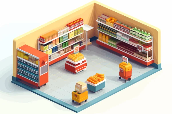 Ilustração Isolada Plana Vetor Isométrico Interior Supermercado — Vetor de Stock