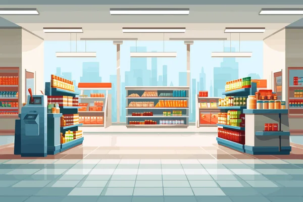Supermarkt Interieur Vektor Flach Minimalistisch Isolierte Illustration — Stockvektor