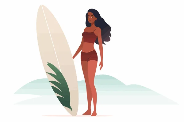 Žena Surfařským Vektorem Ploché Minimalistické Izolované Ilustrace — Stockový vektor