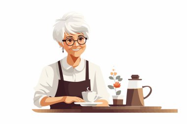 barista yaşlı kadın vektörü yassı minimalist izole çizim