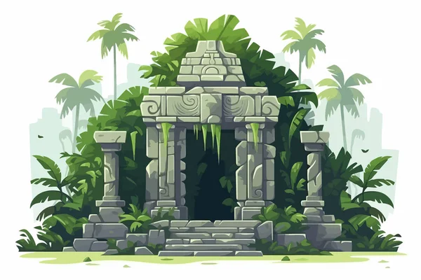Ruína Templo Antigo Selva Vetor Plana Ilustração Isolada —  Vetores de Stock