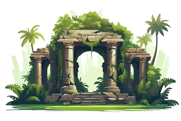 Ancient Temple Ruin Jungle Vector Flat Isolated Illustration — Stock Vector