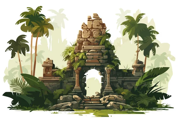 Antigua Ruina Del Templo Selva Vector Plana Ilustración Aislada — Vector de stock