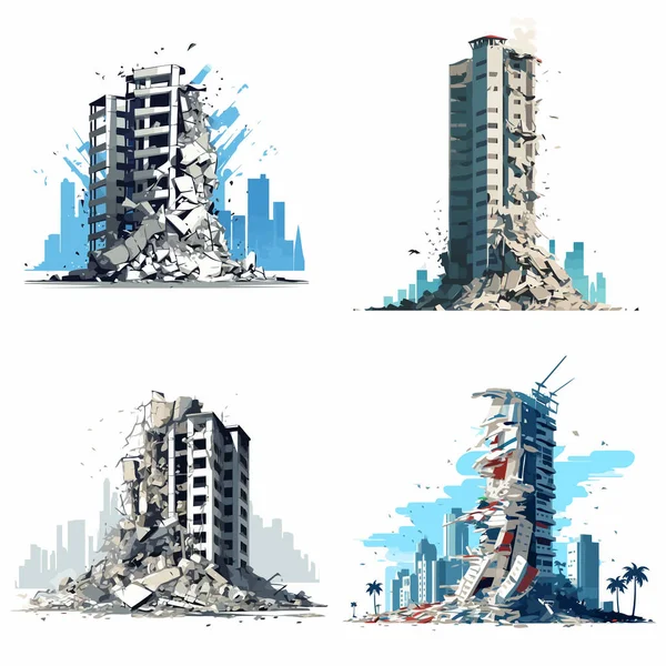 Distrutto Grattacielo Demolito Edificio Vettore Isolato Illustrazione — Vettoriale Stock