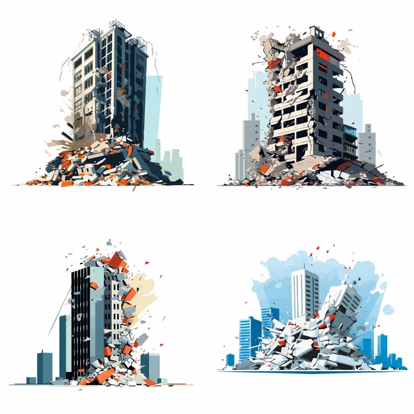 Rascacielos Destruidos Edificio Demolido Vector Ilustración Aislada — Archivo Imágenes Vectoriales