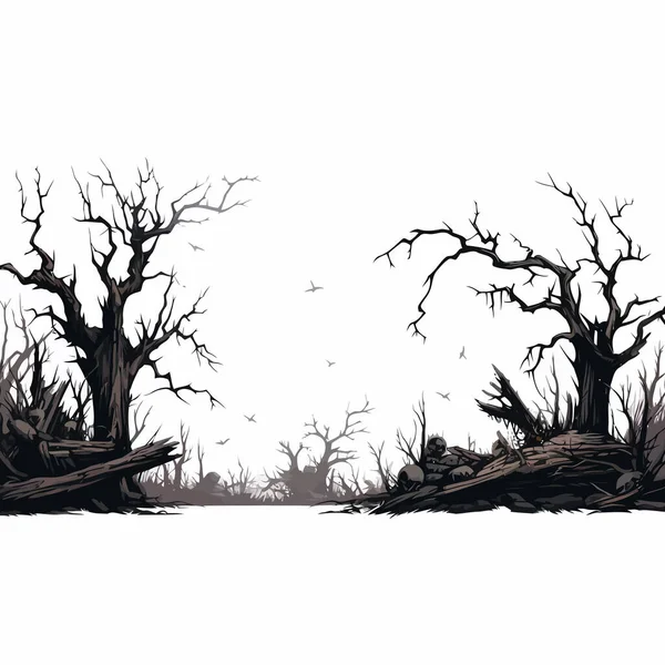 Überwucherte Abgestorbene Bäume Setzen Vektor Flach Isoliert Illustration — Stockvektor