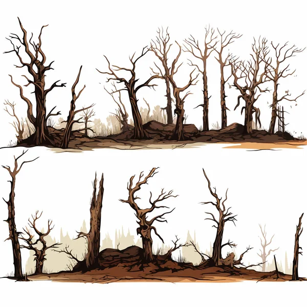 Árvores Mortas Cobertas Conjunto Vetor Plana Ilustração Isolada — Vetor de Stock