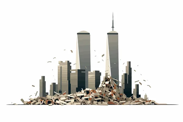 Κατεστραμμένοι Ουρανοξύστες Θέτουν Διάνυσμα Επίπεδη Μινιμαλιστική Απομονωμένη Εικόνα — Διανυσματικό Αρχείο