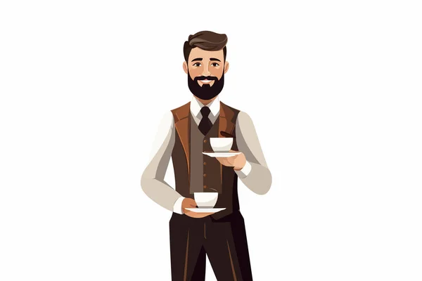 Barista Man Business Suit Vector Flat Isolated Illustration — Stock Vector