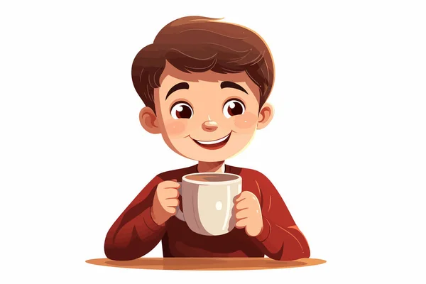 Kind Trinkt Kaffeevektor Flach Minimalistisch Isoliert Illustration — Stockvektor