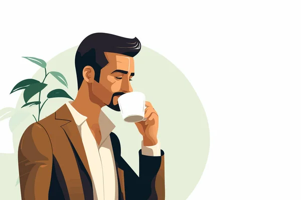 Man Drinking Coffee Vector Flat Minimalistic Isolated Illustration — Stock Vector