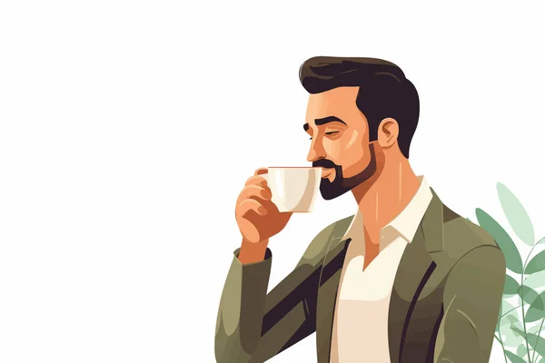Man Drinking Coffee Vector Flat Minimalistic Isolated Illustration — Stock Vector