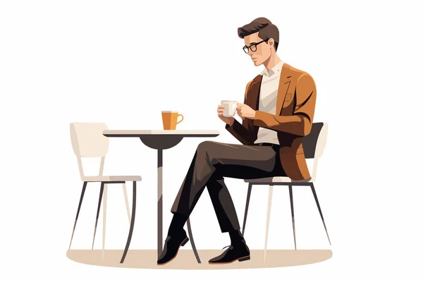 Homme Boire Café Vecteur Plat Minimaliste Illustration Isolée — Image vectorielle