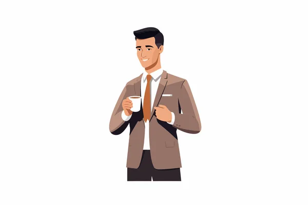 Muž Obchodním Obleku Pití Kávy Vektor Izolované Ilustrace — Stockový vektor