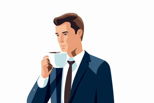 Mężczyzna Biznes Garnitur Pije Kawa Wektor Izolowane Ilustracja — Wektor stockowy