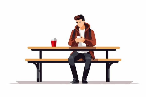 长椅上的人喝着咖啡向量平面孤立的插图 — 图库矢量图片