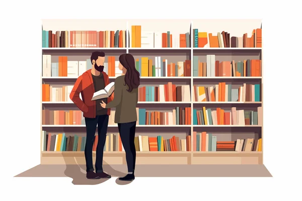 书店矢量中的夫妇平面简约孤立的例证 — 图库照片