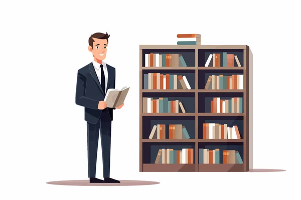 Man Business Suit Bookstore Vector Flat Isolated Illustration — Stock Photo, Image