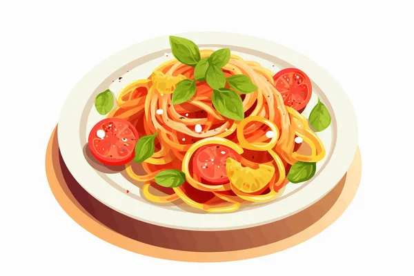 Pasta Con Tomate Zuccini Salami Vector Ilustración Aislada —  Fotos de Stock