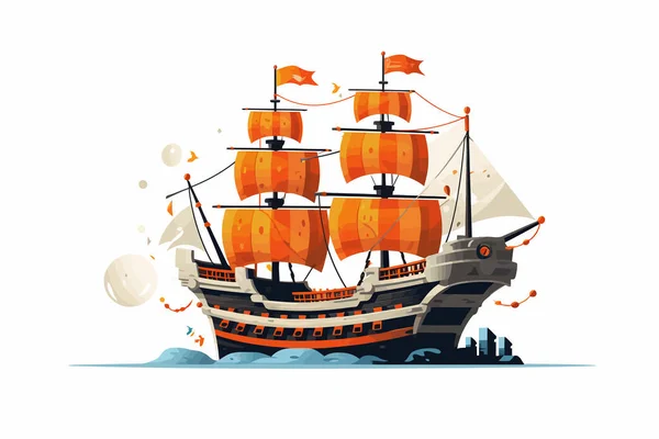 Pirate Ship Hiburan Naik Vektor Datar Terisolasi Ilustrasi — Stok Foto