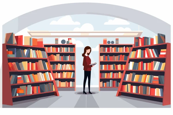Woman Business Suit Bookstore Vector Flat Isolated Illustration — Stock Photo, Image