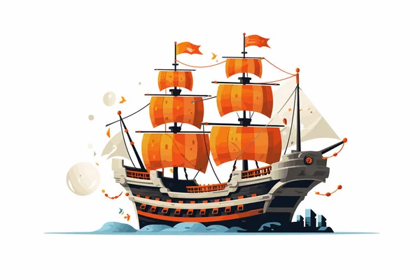 Векторная Плоская Иллюстрация Пиратский Корабль — стоковый вектор