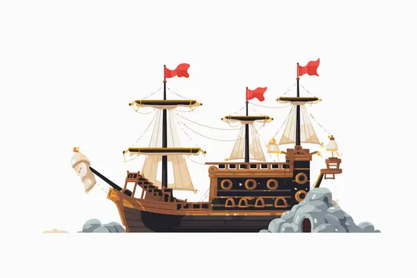 Piratenschiff Vergnügungsfahrt Vektor Flach Isolierte Illustration — Stockvektor