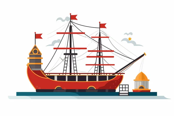 Piratenschip Amusement Rit Vector Platte Geïsoleerde Illustratie — Stockvector