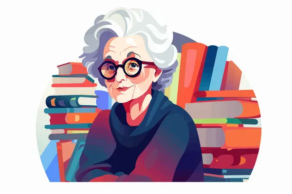 Old Woman Bookstore Vector Flat Minimalistic Isolated Illustration — Stock Vector
