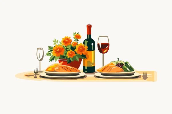 Festive Dinner Table Vector Flat Minimalistic Isolated Vector Style Illustration — Stock Vector