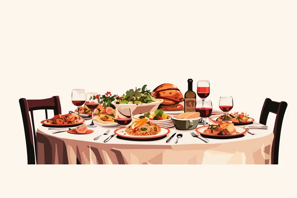 Festive Dinner Table Vector Flat Minimalistic Isolated Vector Style Illustration — Stockový vektor