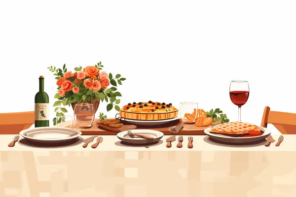 Ünnepi Vacsora Asztali Vektor Lapos Minimalista Izolált Vektor Stílus Illusztráció — Stock Vector
