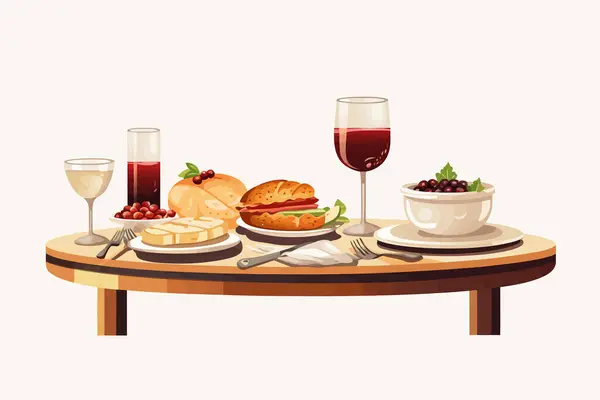 Festive Dinner Table Vector Flat Minimalistic Isolated Vector Style Illustration — Stock Vector