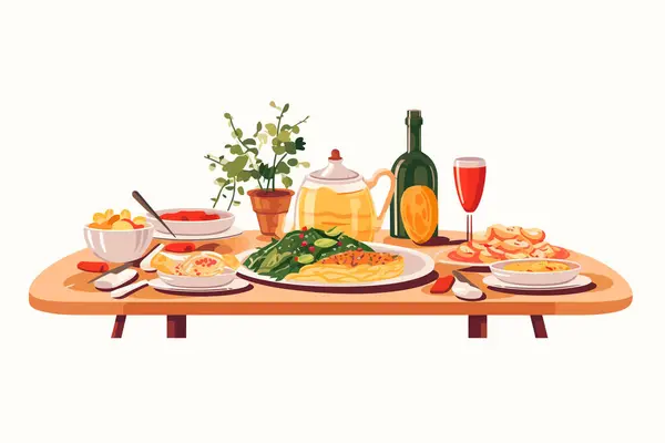 Feestelijke Diner Tafel Vector Platte Minimalistische Geïsoleerde Vector Stijl Illustratie — Stockvector