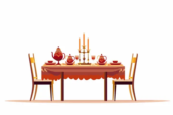 お祝いディナーテーブルベクターフラットミニマルな分離ベクタースタイルイラスト — ストックベクタ