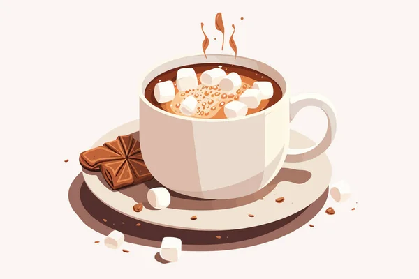 Hot Cacao Marshmallows Vector Platte Geïsoleerde Vector Stijl Illustratie — Stockvector
