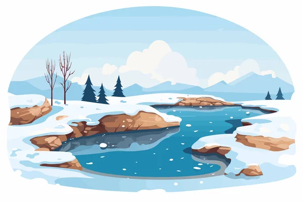 Thermal Hot Springs Winter Vector Flat Isolated Vector Style Illustration — Stock Vector
