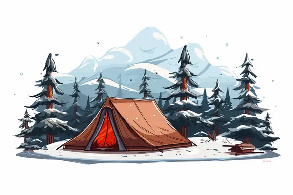 Winter Camping Vector Flat Minimalistic Isolated Vector Style Illustration — Stock Vector