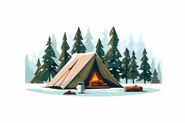 Winter Camping Vector Flat Minimalistic Isolated Vector Style Illustration — Stock Vector