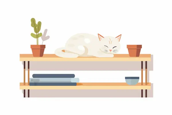 棚ベクターの平らな最小限に隔離されたベクター様式のイラストに置く猫 — ストックベクタ