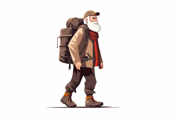 Old Man Backpack Vector Flat Minimalistic Isolated Vector Style Illustration — Stock Vector